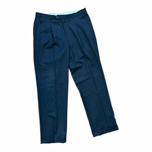 Brooks Brothers 346 Stretch Pleated Trousers 100% Wool Blue Pants 36x32